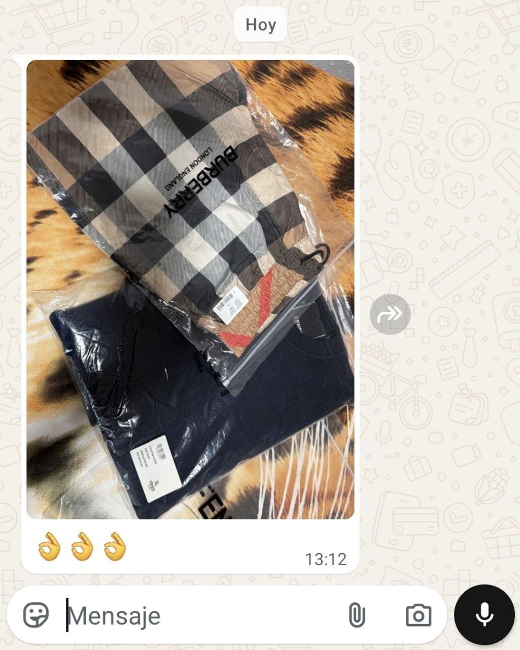 Fotografía del pedido y mensaje de un cliente de ENZOFASHO, 9 de 26