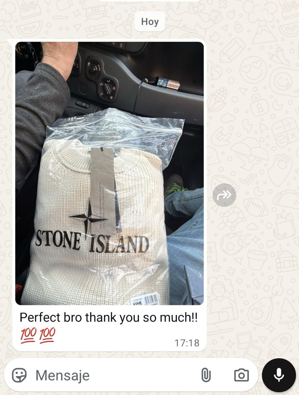 Fotografía del pedido y mensaje de un cliente de ENZOFASHO, 19 de 26