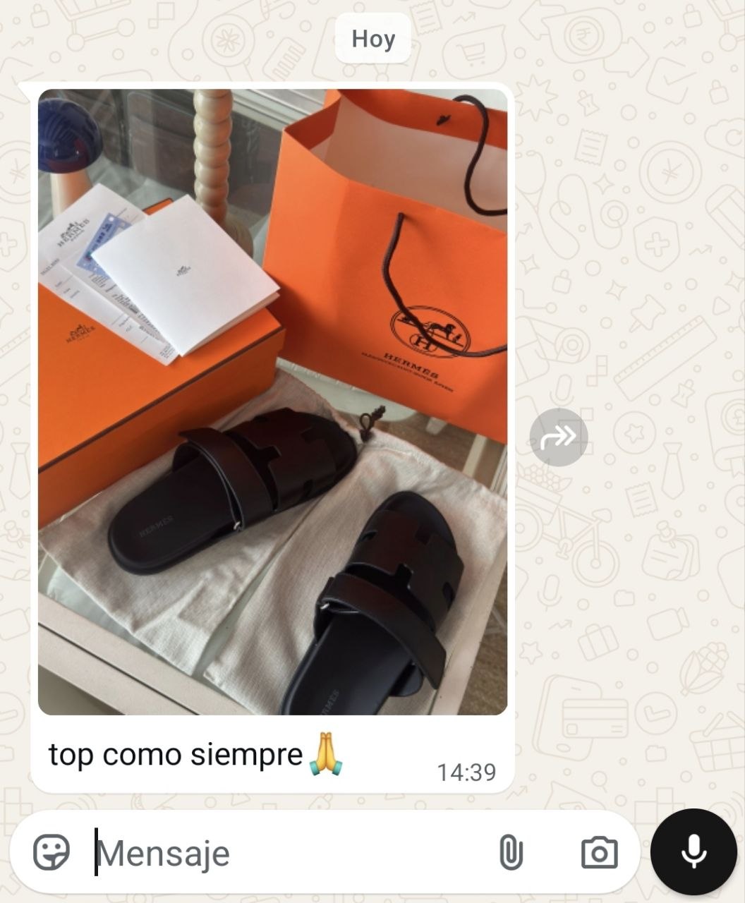 Fotografía del pedido y mensaje de un cliente de ENZOFASHO, 21 de 26