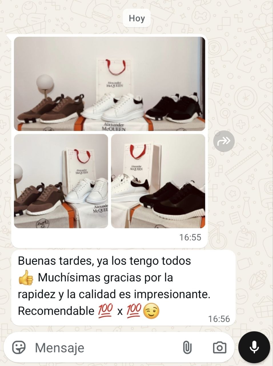 Fotografía del pedido y mensaje de un cliente de ENZOFASHO, 24 de 26